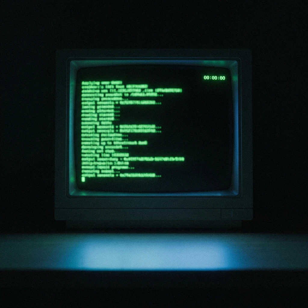 Dark terminal screen showing automated cron job output running at midnight